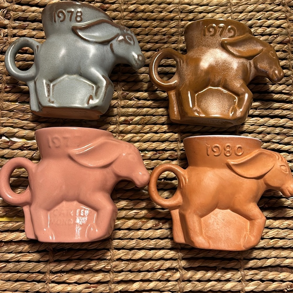 Vintage RARE Collectible Frankoma Democratic mugs 1977-1980. Sold as set.